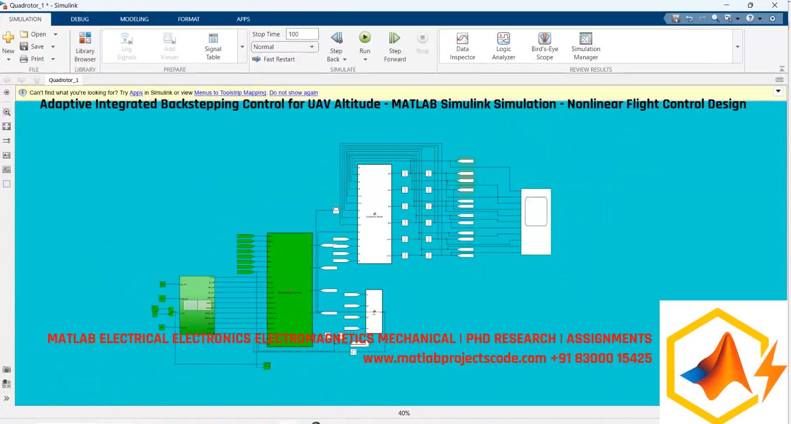 Adaptive Integrated Backstepping Control For Uav Altitude - Matlab Simulink Simulation - Nonlinear Flight Control Design project simulation thumbnail for Mechanical, EV and Mechatronics Engineering