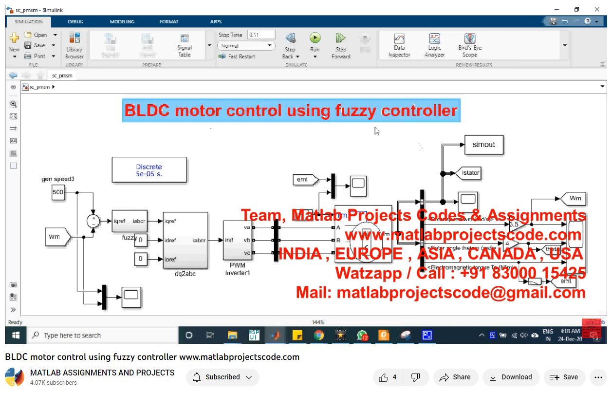 Bldc Motor Control Using Fuzzy Controller-Matlab Simulink-Electrical Assignments-Projects-Phd Research project simulation thumbnail for Mechanical, EV and Mechatronics Engineering