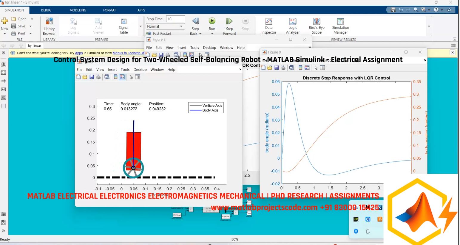 Control System Design For Two-Wheeled Self-Balancing Robot - Matlab Simulink - Electrical Assignment project simulation thumbnail for Mechanical, EV and Mechatronics Engineering