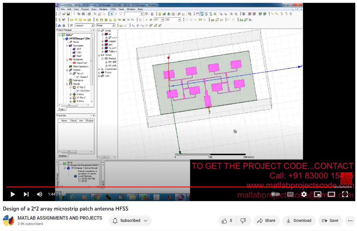 Design of a 2_2 Array Microstrip Patch Antenna HFSS project simulation thumbnail for Electromagnetics and RF Engineering