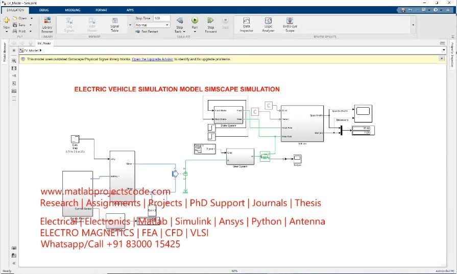Electric Vehicle Simulation Model Simscape Simulation project simulation thumbnail for Mechanical, EV and Mechatronics Engineering