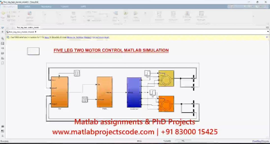 Five Leg Two Motor Control Matlab Simulation project simulation thumbnail for Mechanical, EV and Mechatronics Engineering