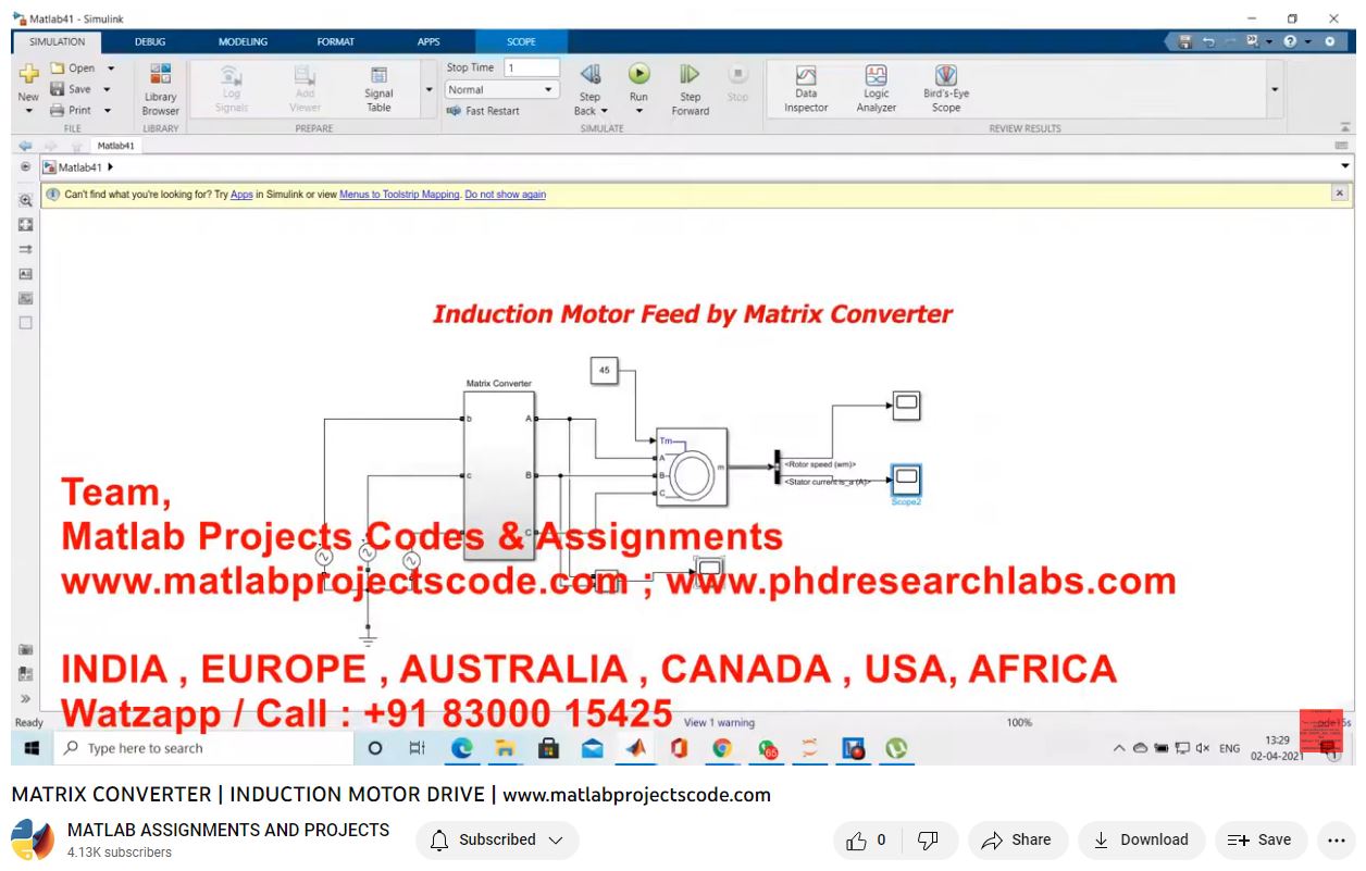 Matrix Converter _ Induction Motor Drive project simulation thumbnail for Mechanical, EV and Mechatronics Engineering