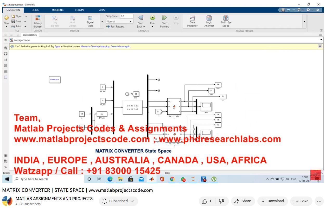Matrix Converter _ State Space project simulation thumbnail for Power Electronics Engineering