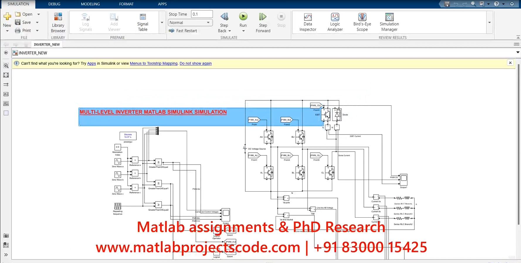 Multi-Level Inverter Matlab Simulink Electrical Simulation project simulation thumbnail for Power Electronics Engineering