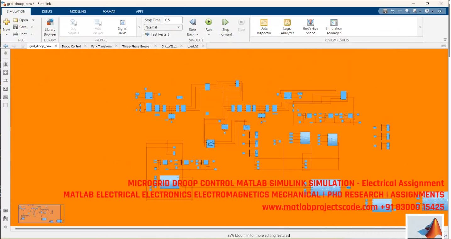 Microgrid Droop Control Strategy - Matlab Simulink Simulation For Power Sharing Stability project simulation thumbnail for Renewable Energy Engineering