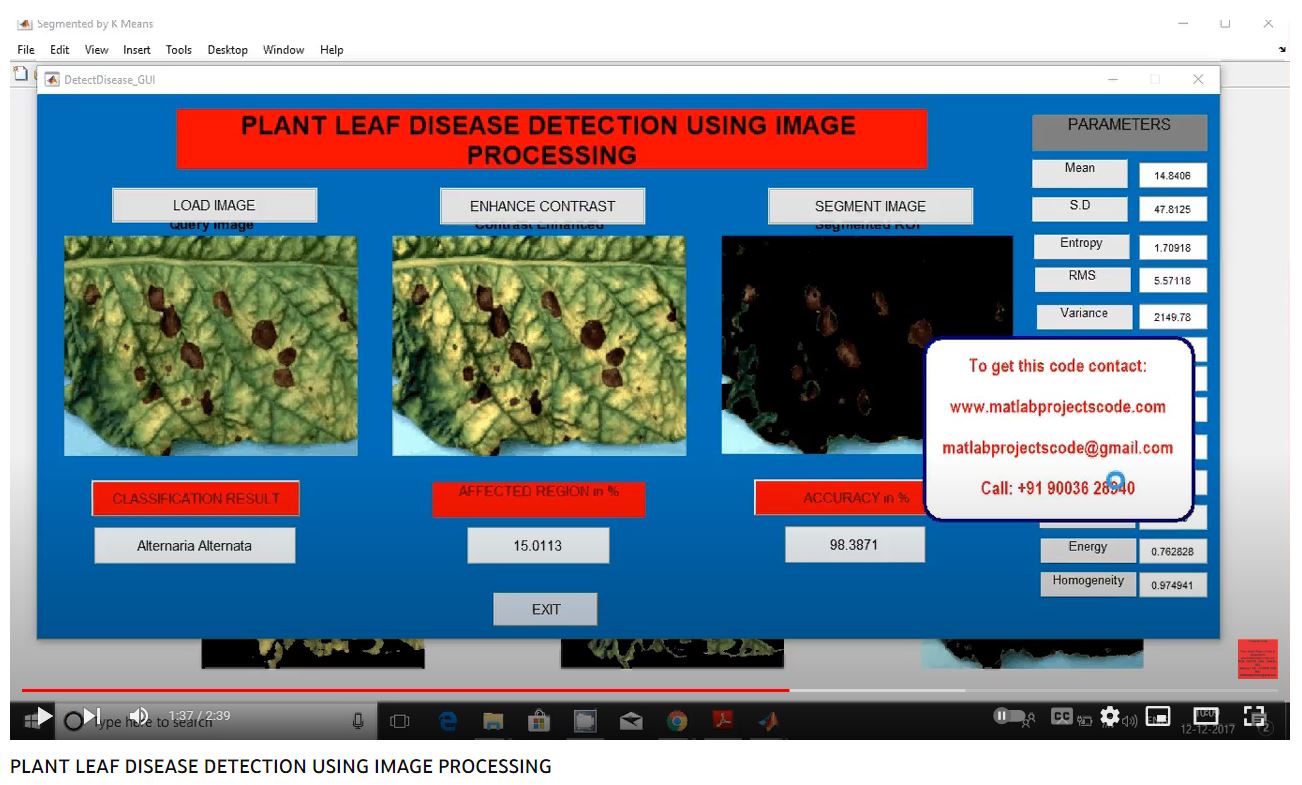 PLANT LEAF DISEASE DETECTION using IMAGE PROCESSING project simulation thumbnail for Signal Processing and AI Engineering