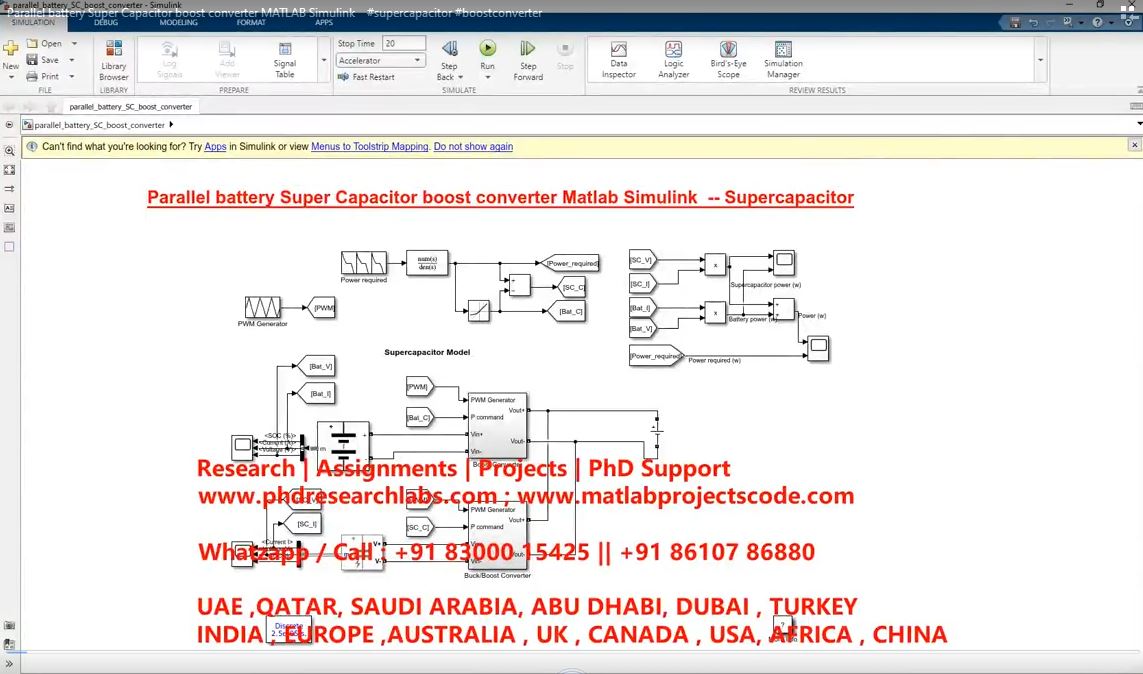 Parallel Battery Super Capacitor Boost Converter Matlab Simulink project thumbnail image