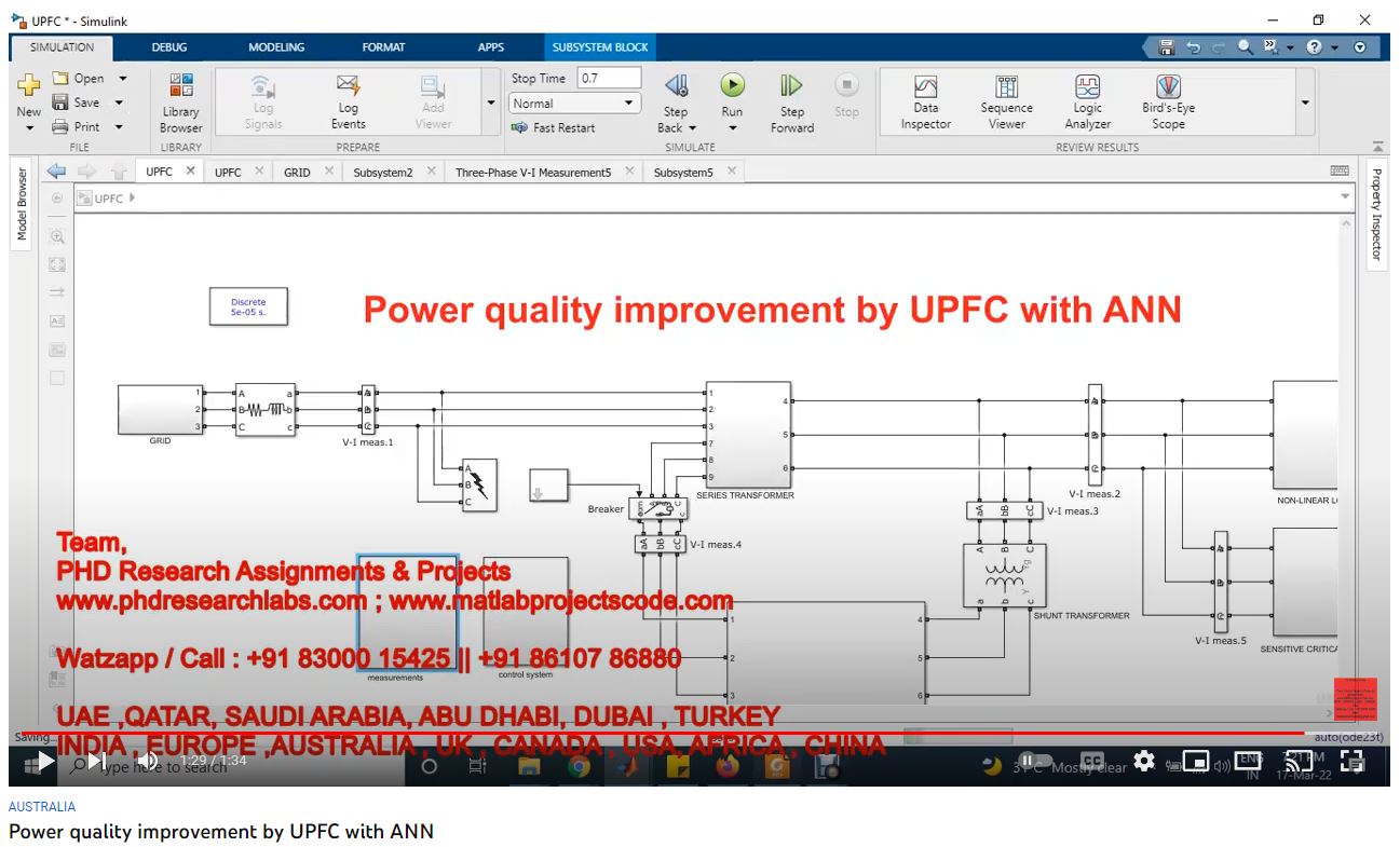 Power Quality Improvement by using UPFC project simulation thumbnail for Power Electronics Engineering