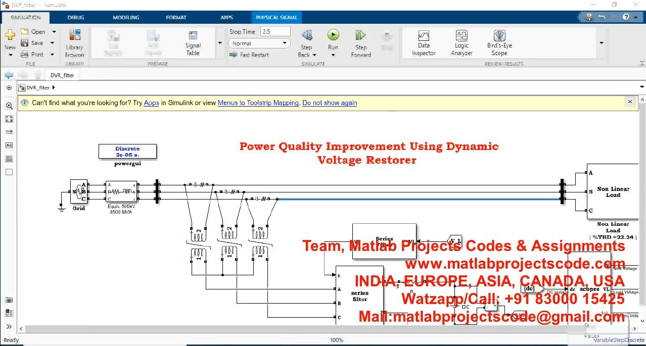Power Quality Improvement using Dynamic Voltage Restorer project simulation thumbnail for Power Electronics Engineering