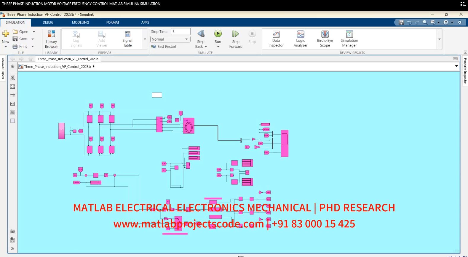 Three Phase Induction Motor Voltage Frequency Control Matlab Simulink Simulation project simulation thumbnail for Mechanical, EV and Mechatronics Engineering