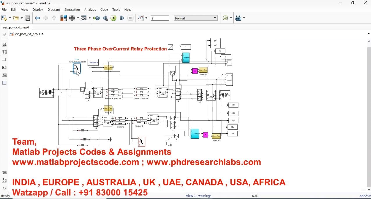 Three Phase Overcurrent Relay Protection project simulation thumbnail for Electrical Engineering