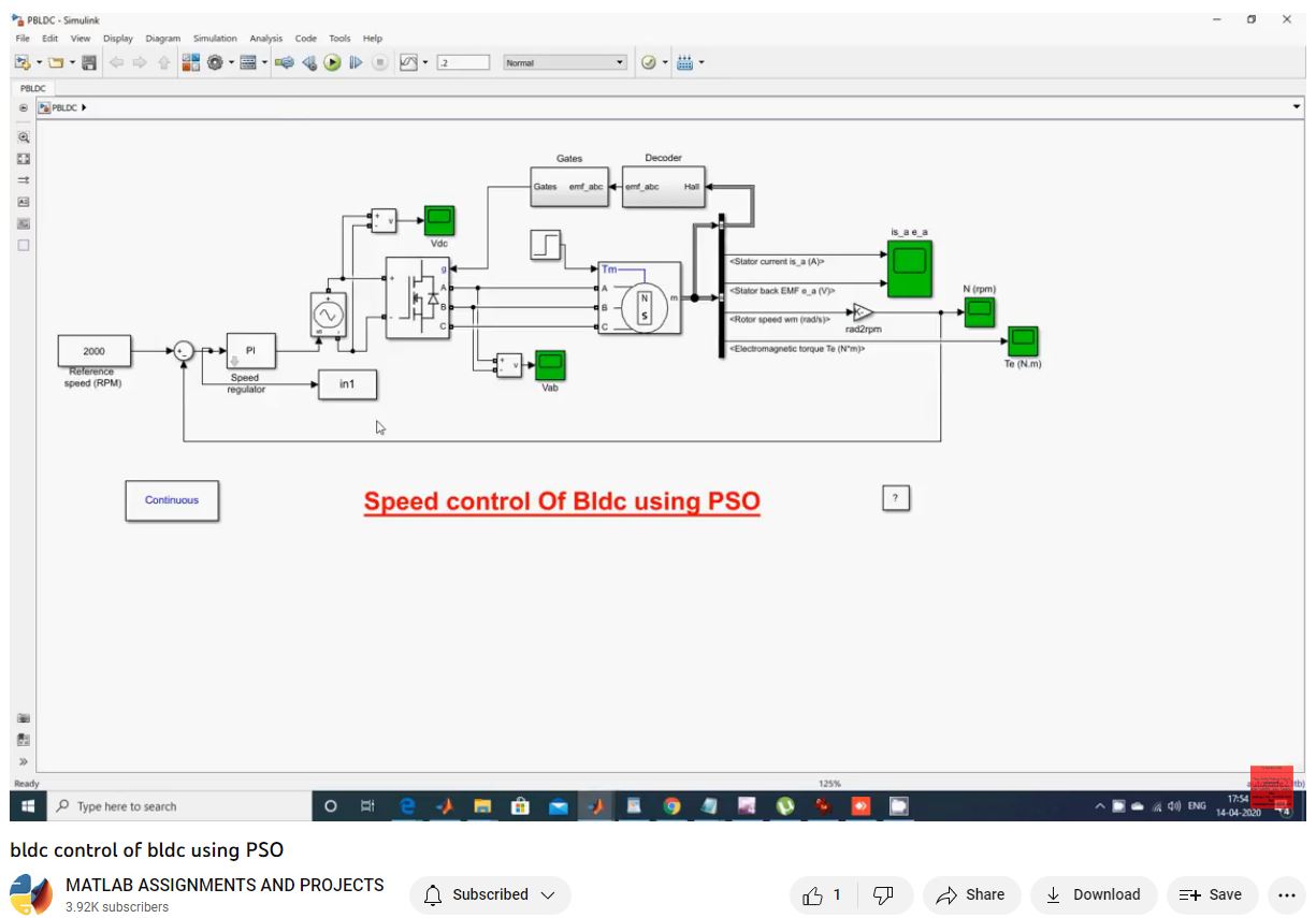 Bldc Control Of Bldc Using Pso project simulation thumbnail for Mechanical, EV and Mechatronics Engineering